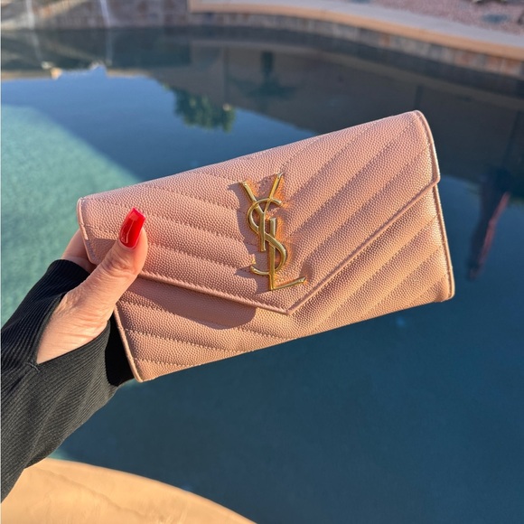Yves Saint Laurent Pink Quilted Wallet with Gold Chain Crossbody Bag - Picture 10 of 12